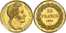BELGIQUE - BELGIUM
Léopold Ier (1831-1865). 20 francs Or, tranche inscrite en creux, Flan bruni (PROOF) 1835, Bruxelles.
Av. LEOPOLD PREMIER ROI DES...