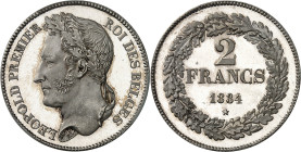 BELGIQUE - BELGIUM
Léopold Ier (1831-1865). Épreuve de 2 francs, position A, sur Flan bruni (PROOF) 1834, Bruxelles.
Av. LEOPOLD PREMIER ROI DES BEL...