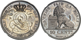 BELGIQUE - BELGIUM
Léopold Ier (1831-1865). Épreuve de 10 centimes au lion, en argent 1832, Bruxelles.
Av. LEOPOLD PREMIER - ROI DES BELGES. Chiffre...