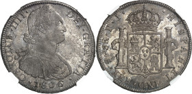 BOLIVIE - BOLIVIA
Charles IV (1788-1808). 8 réaux 1806 PJ, Potosi.
Av. CAROLUS. IIII. - DEI. GRATIA. Buste lauré, drapé et cuirassé à droite ; au-de...