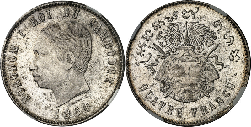 CAMBODGE - CAMBODIA
Norodom Ier (1860-1904). 4 francs, frappe postérieure 1860 ...