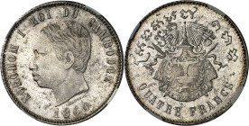 CAMBODGE - CAMBODIA
Norodom Ier (1860-1904). 4 francs, frappe postérieure 1860 (c. 1875), Bruxelles (Würden) [puis Phnom Penh].
Av. NORODOM I ROI DU...