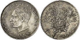 CAMBODGE - CAMBODIA
Norodom Ier (1860-1904). 50 centimes, frappe postérieure 1860 [c.1875], Bruxelles (Würden) [puis Phnom Penh].
Av. NORODOM I ROI ...
