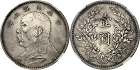 CHINE - CHINA
République de Chine (1912-1949). Dollar, Yuan Shikai An 3 (1914).
Av. Légende en caractères chinois. Buste de profil de Yuan Shikai à ...