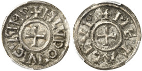FRANCE / CAROLINGIENS - FRANCE / CAROLINGIAN
Louis le Pieux (814-840). Denier classe 2 ND (c.819), Melle.
Av. + H LVDOVVICVS IMP. Croix. 
Rv. + MET...