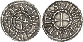 FRANCE / CAROLINGIENS - FRANCE / CAROLINGIAN
Charles II le Chauve (840-877). Denier ND, Rennes.
Av. (à 9 h) + GRATIA D-I REX. Monogramme de Charles....