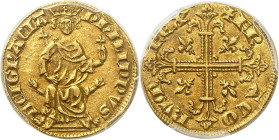 FRANCE / CAPÉTIENS - FRANCE / ROYAL
Philippe IV (1285-1314). Petit royal d’or ND (août 1290).
Av. PHILIPPVS - DEI GRACIA. Le Roi assis de face, sur ...