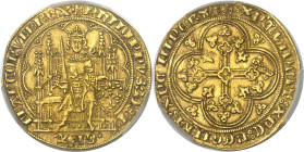 FRANCE / CAPÉTIENS - FRANCE / ROYAL
Philippe VI (1328-1350). Écu d’or à la chaise, 1ère émission ND (1337).
Av. + PHILIPPVS: DEI: - xGRAx - FRANCORV...