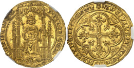FRANCE / CAPÉTIENS - FRANCE / ROYAL
Philippe VI (1328-1350). Lion d’or ND (1338).
Av. °PH’: DEI: GRA° - °FRANC: REX. Le roi assis dans une stalle go...
