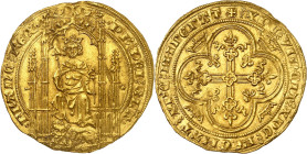 FRANCE / CAPÉTIENS - FRANCE / ROYAL
Philippe VI (1328-1350). Lion d’or ND (1338).
Av. °PH’: DEI: GRA° - °FRANC: REX. Le roi assis dans une stalle go...