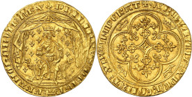 FRANCE / CAPÉTIENS - FRANCE / ROYAL
Philippe VI (1328-1350). Pavillon d’or ND (1339).
Av. (lis) PHILIPPVS: DEI: GRA: FRANCHORVM: REX. Le Roi assis s...