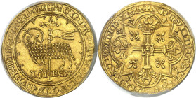 FRANCE / CAPÉTIENS - FRANCE / ROYAL
Jean II le Bon (1350-1364). Mouton d’or ND (1355).
Av. + AGN. DEI. QVI. TOLL'. PCCA. MVDI. MISERERE. NOB'. Agnea...