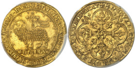 FRANCE / CAPÉTIENS - FRANCE / ROYAL
Jean II le Bon (1350-1364). Mouton d’or ND (1355).
Av. + AGN. DEI. QVI. TOLL'. PCCA. MVDI. MISERERE. NOB'. Agnea...