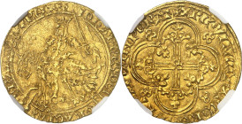 FRANCE / CAPÉTIENS - FRANCE / ROYAL
Jean II le Bon (1350-1364). Franc à cheval ND (1360).
Av. IOHANNES: DEI: GRACIA: FRANCORV: REX. Le roi à cheval,...