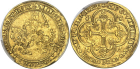FRANCE / CAPÉTIENS - FRANCE / ROYAL
Jean II le Bon (1350-1364). Franc à cheval ND (1360).
Av. IOHANNES: DEI: GRACIA: FRANCORV: REX. Le roi à cheval,...