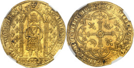 FRANCE / CAPÉTIENS - FRANCE / ROYAL
Charles V (1364-1380). Franc à pied ND (1365).
Av. KAROLVSx DIx GR - FRANCORVx REX. Le Roi, couronné, debout sou...