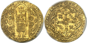 FRANCE / CAPÉTIENS - FRANCE / ROYAL
Charles V (1364-1380). Franc à pied ND (1365).
Av. KAROLVSx DIx GR - FRANCORVx REX. Le Roi, couronné, debout sou...