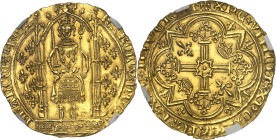 FRANCE / CAPÉTIENS - FRANCE / ROYAL
Charles V (1364-1380). Franc à pied ND (1365).
Av. KAROLVSx DIx GR - FRANCORVx REX. Le Roi, couronné, debout sou...