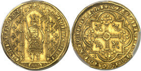 FRANCE / CAPÉTIENS - FRANCE / ROYAL
Charles V (1364-1380). Franc à pied ND (1365).
Av. KAROLVSx DIx GR - FRANCORVx REX. Le Roi, couronné, debout sou...