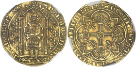 FRANCE / CAPÉTIENS - FRANCE / ROYAL
Charles V (1364-1380). Franc à pied ND (1365).
Av. KAROLVSx DIx GR - FRANCORVx REX. Le Roi, couronné, debout sou...