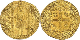 FRANCE / CAPÉTIENS - FRANCE / ROYAL
Charles V (1364-1380). Franc à pied ND (1365).
Av. KAROLVSx DIx GR - FRANCORVx REX. Le Roi, couronné, debout sou...