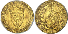 FRANCE / CAPÉTIENS - FRANCE / ROYAL
Charles VI (1380-1422). Écu d’or à la couronne, 4e émission ND (1394-1411), Saint-Quentin.
Av. + KAROLVSx DEIx G...