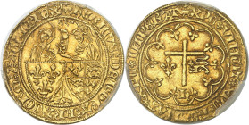 FRANCE / CAPÉTIENS - FRANCE / ROYAL
Henri VI d'Angleterre (1422-1453). Salut d’or 2e émission ND (1422), agneau pascal, Amiens.
Av. (atelier) HENRIC...