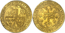 FRANCE / CAPÉTIENS - FRANCE / ROYAL
Henri VI d'Angleterre (1422-1453). Salut d’or 2e émission ND (1433-1444), léopard, Rouen.
Av. (atelier) HENRICVS...