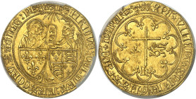FRANCE / CAPÉTIENS - FRANCE / ROYAL
Henri VI d'Angleterre (1422-1453). Salut d’or 2e émission ND (1433-1444), léopard, Rouen.
Av. (atelier) HENRICVS...