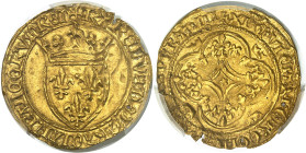 FRANCE / CAPÉTIENS - FRANCE / ROYAL
Charles VII (1422-1461). Écu d’or à la couronne 1er type, 3e émission ND (1424), Mont-Saint-Michel.
Av. +/* KARO...