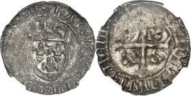 FRANCE / CAPÉTIENS - FRANCE / ROYAL
Charles VII (1422-1461). Blanc à l’écu ND (1422), Mont-Saint-Michel.
Av. + KAROLVS: FRANCORV: RX (atelier), ponc...