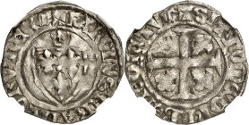 FRANCE / CAPÉTIENS - FRANCE / ROYAL
Charles VII (1422-1461). Blanc à la couronnelle ND (1423), Mont-Saint-Michel.
Av. + KAROLVS: FRANCORV: REX (atel...