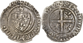 FRANCE / CAPÉTIENS - FRANCE / ROYAL
Charles VII (1422-1461). Blanc à la couronnelle ND (1423), Mont-Saint-Michel.
Av. +/° KAROLVS: FRANCORV: REX (at...