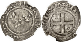 FRANCE / CAPÉTIENS - FRANCE / ROYAL
Charles VII (1422-1461). Petit blanc aux trois lis, 1ère émission ND (1423), Mont-Saint-Michel.
Av. + KAROLVS: F...