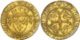 FRANCE / CAPÉTIENS - FRANCE / ROYAL
Charles VII (1422-1461). Écu d’or à la couronne 3e type, ou écu neuf, 6e émission ND (1450-1461), Saint-Lô.
Av. ...