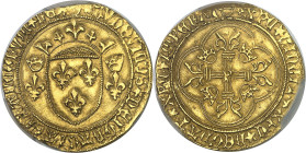 FRANCE / CAPÉTIENS - FRANCE / ROYAL
Louis XI (1461-1483). Écu d’or à la couronne, 1ère émission ND (1461), P, Perpignan.
Av. (couronnelle)* LVDOVICV...