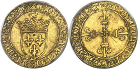 FRANCE / CAPÉTIENS - FRANCE / ROYAL
Louis XI (1461-1483). Écu d’or au soleil ND (1475), Toulouse.
Av. (couronnelle) LVDOVICVS. (différent). DEI: GRA...