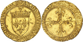 FRANCE / CAPÉTIENS - FRANCE / ROYAL
Charles VIII (1483-1498). Écu d’or au soleil, 1ère émission ND (1483-1494), Paris.
Av. (couronnelle) KAROLVS: DE...