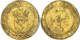 FRANCE / CAPÉTIENS - FRANCE / ROYAL
Charles VIII (1483-1498). Écu d’or au soleil, 1ère émission modifiée avec lis initiaux ND (1494-1498), Bordeaux....
