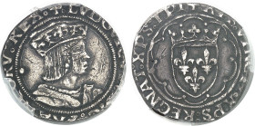 FRANCE / CAPÉTIENS - FRANCE / ROYAL
Louis XII (1498-1514). Demi-teston ND (1514), Paris.
Av. :+: LVDOVICVS: D: G: FRANCORV: REX. Buste du Roi à droi...