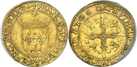 FRANCE / CAPÉTIENS - FRANCE / ROYAL
François Ier (1515-1547). Écu d’or au soleil, 5e type, 3e émission ND (1529-1533), Lyon.
Av. + FRANCISCVS: DEI: ...
