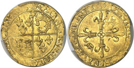 FRANCE / CAPÉTIENS - FRANCE / ROYAL
François Ier (1515-1547). Écu d’or au soleil du Dauphiné, 4e type, 3e émission ND (1528-1530), Crémieu.
Av. (cou...