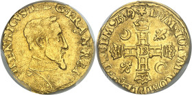 FRANCE / CAPÉTIENS - FRANCE / ROYAL
Henri II (1547-1559). Demi-henri d’or, 1er type 1559/7, B, Rouen.
Av. HENRICVS. II. D. G. FRAN. REX. Buste à dro...