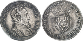 FRANCE / CAPÉTIENS - FRANCE / ROYAL
Henri II (1547-1559). Teston au buste lauré, 1er type, frappé au moulin 1557, A, Paris.
Av. HENRICVS. II. DEI. G...