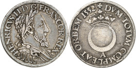 FRANCE / CAPÉTIENS - FRANCE / ROYAL
Henri II (1547-1559). Piéfort double du demi-teston au croissant 1552, A, Paris.
Av. HENRICVS II D G FRANCOR REX...