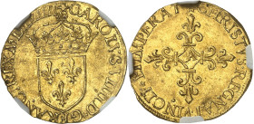 FRANCE / CAPÉTIENS - FRANCE / ROYAL
Charles IX (1560-1574). Écu d’or au soleil, 1er type 1564, A, Paris.
Av. CAROLVS. VIIII. D (différent) G. FRANCO...