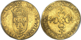 FRANCE / CAPÉTIENS - FRANCE / ROYAL
Charles IX (1560-1574). Écu d’or au soleil, 6e type à la croix anillée ND (MDLI, 1551 ?), atelier protestant ?
A...