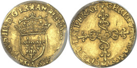 FRANCE / CAPÉTIENS - FRANCE / ROYAL
Henri III (1574-1589). Demi-écu d’or au soleil, 3e type 1579, A, Paris.
Av. (à 6 h.) HENRICVS. III. D. G FR - AN...