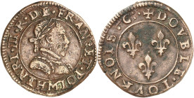 FRANCE / CAPÉTIENS - FRANCE / ROYAL
Henri III (1574-1589). Double tournois ND, M, Toulouse.
Av. HENRI. III. R. DE. FRAN. ET. POL. Buste lauré et cui...