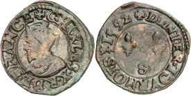 FRANCE / CAPÉTIENS - FRANCE / ROYAL
Charles X (1589-1594). Denier tournois 1592, S, Troyes.
Av. (à 12 h) + CHARLES. X. R. DE. FRANCE. Buste à gauche...